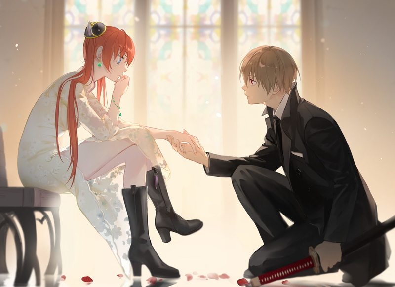 people, Anime, 1080P, human representation, Okita Sougo, day, occupation, two people, business, indoors, hairstyle, representation, suit, young adult