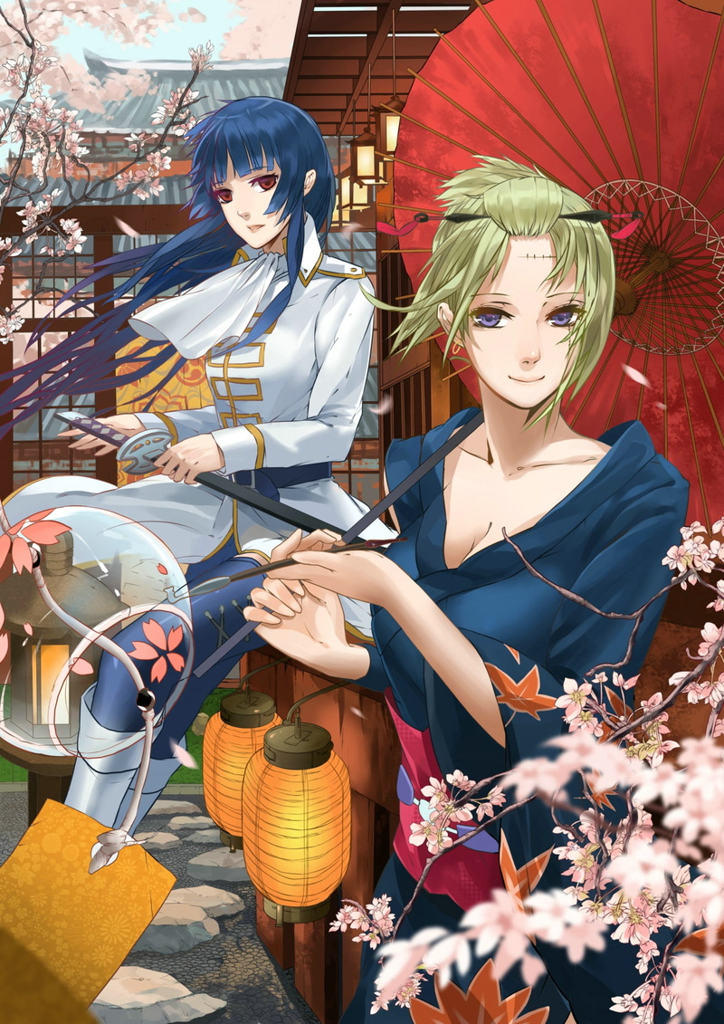 statue, outdoors, Tsukuyo, Gintama, representation, creativity, Imai Nobume, people, anime girls, two people, female likeness, retail, women, adult, plant