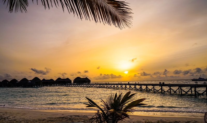 Constance Halaveli Resort, Seascape, Maldives, Sky, Sunset, Sun, Photography, 1080P, Beach, Resort, Tropics, Pier, Sea, Holiday