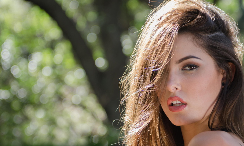 long hair, beautiful woman, Constance Nunes, outdoors, face, bokeh, headshot, adult, contemplation, young adult, focus on foreground, women, looking, close-up