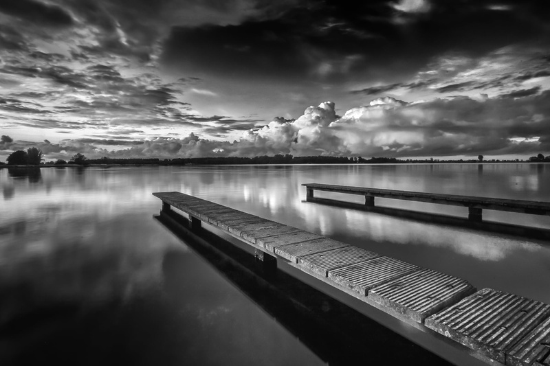 landscape, dock, aa, tranquil Scene, Zoetermeer, reflection, nature, sunset, wood - Material, photography, jetty, cloud - Sky, sky, Noord, pier, grayscale