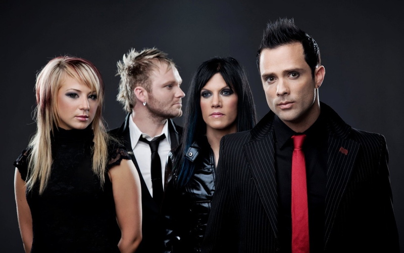 studio shot, indoors, beautiful people, Skillet, suit, Band (Music), black background, group of people, young adult, adult, small group of people, serious
