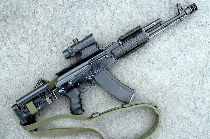 AKM, background, brake, developed, security, cartridge, Machine, 5.45×39mm, 1970, caliber, ammunition, pistol, butt, is, further, USSR, aggression, no people