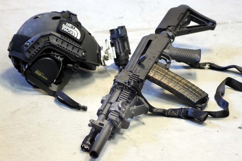 gun, assault, day, rifle, aggression, communication, protection, machine gun, still life, helmet, government, sign, indoors, ak102, military, metal, black color