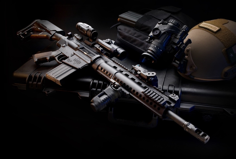 Larue Tactical, protection, machinery, case, black background, black, assault, black color, studio shot, indoors, Automatic, equipment, aggression, science