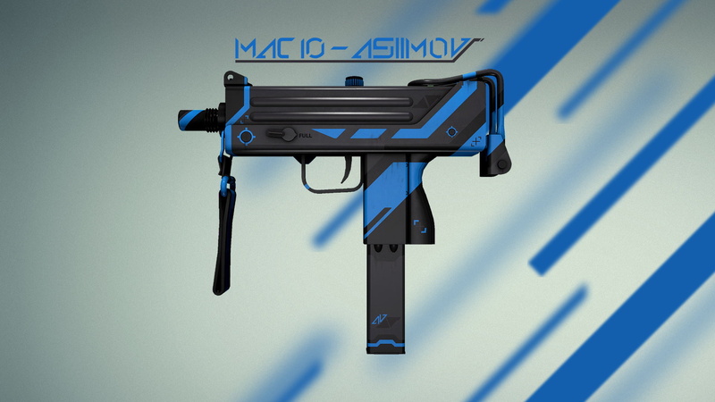 black, Counter Strike, Asiimov, text, still life, Valve, blue, shadow, Workshop, colored background, CS:GO, indoors, seat, wall - building feature, no People