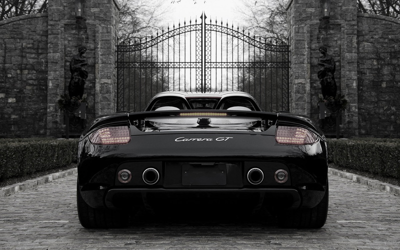 monochrome, Porsche, Porsche Carrera GT, car, 1080P