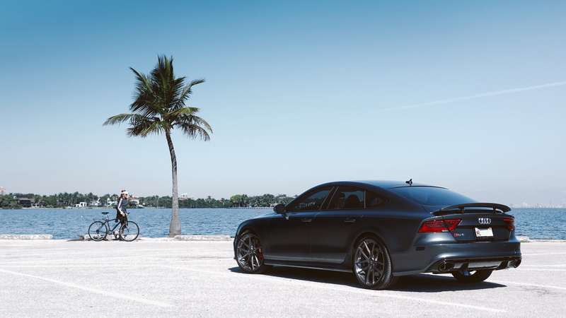 amazing, rs, Audi, parking, rear, palm, 4K, RS7, cyclist
