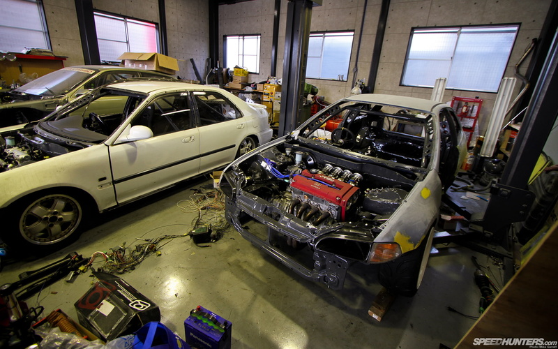 three, white, garage, parts, civic, engine, hd, shop, cars, car, honda, assorted, 1080P