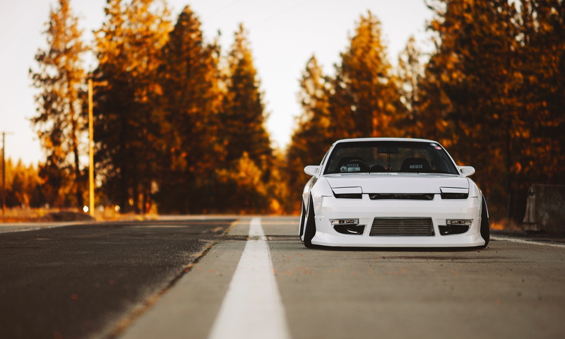 direction, outdoors, Low, orange color, street, Car, motor vehicle, white, day, tree, road, astina, sky, the way forward, Stance, mazda, 4K, Nature, Yellow