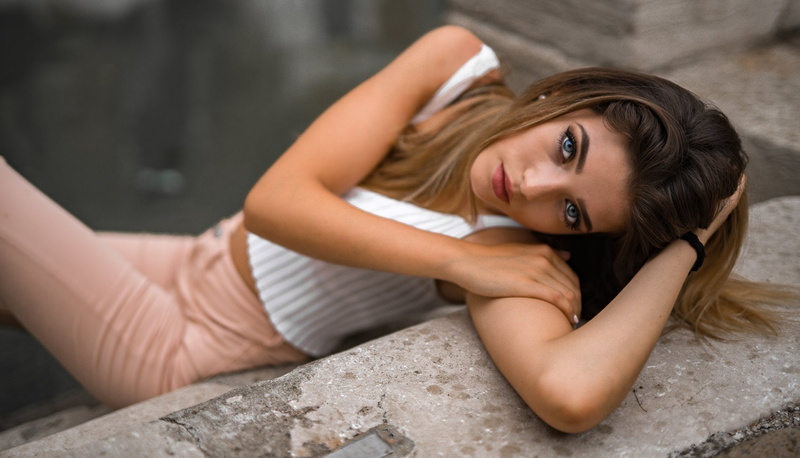 Ombre Hair, Marco Squassina, blue eyes, women, portrait, 1080P