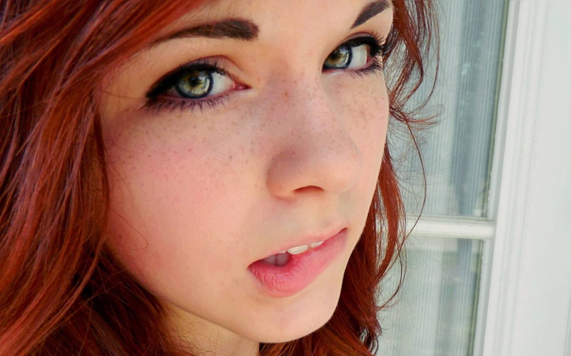 red, redhead, s, freckles, lips, biting lips, 1080P, face, women, biting