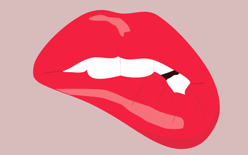 mouths, lips, digital art, biting lip, minimalism, teeth, 2K, simple background