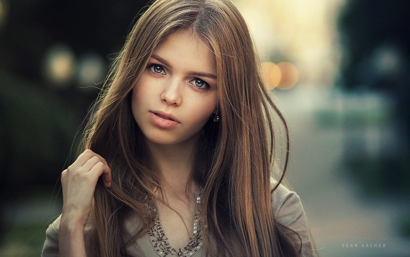 long hair, face, portrait, blue eyes, women, brunette, model, blonde, 1080P, Sean Archer