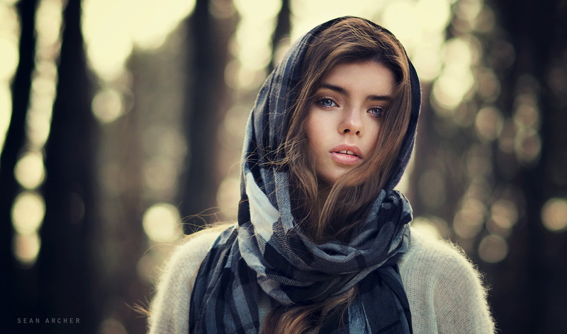 one person, depth of field, outdoors, face, hairstyle, clothing, winter, portrait, headshot, beauty, forest, hood - clothing, adult, young adult, Sean Archer