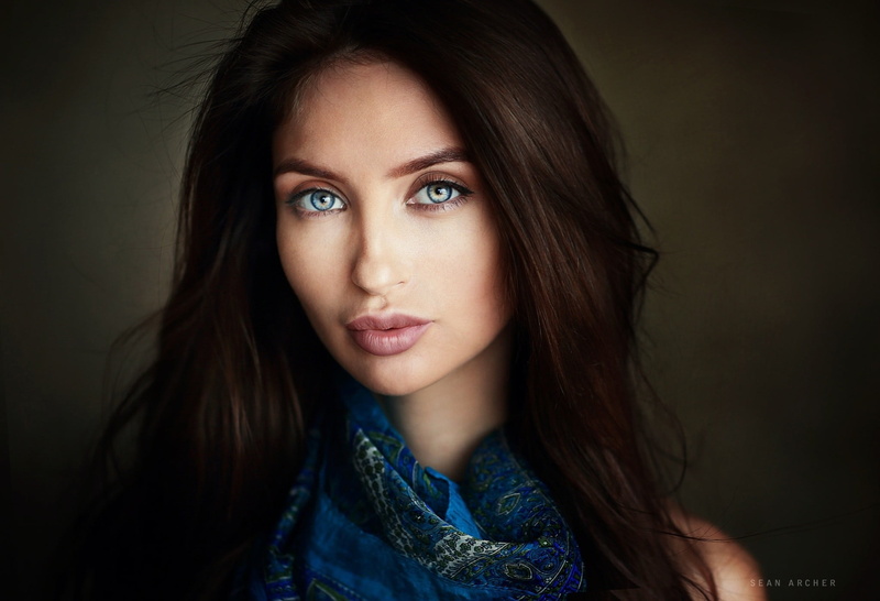 contemplation, beauty, front view, headshot, brown hair, beautiful woman, women, young adult, body part, Sean Archer, long hair, studio shot, hairstyle