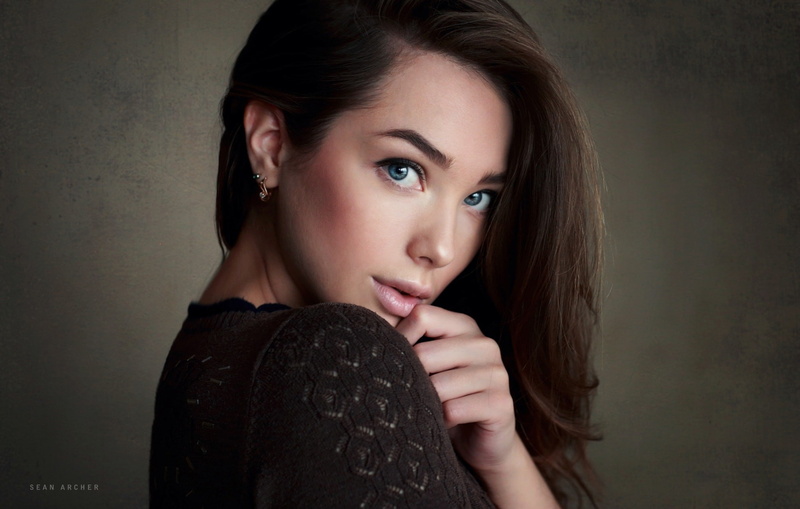 portrait, face, simple background, blue eyes, 720P, Sean Archer, women