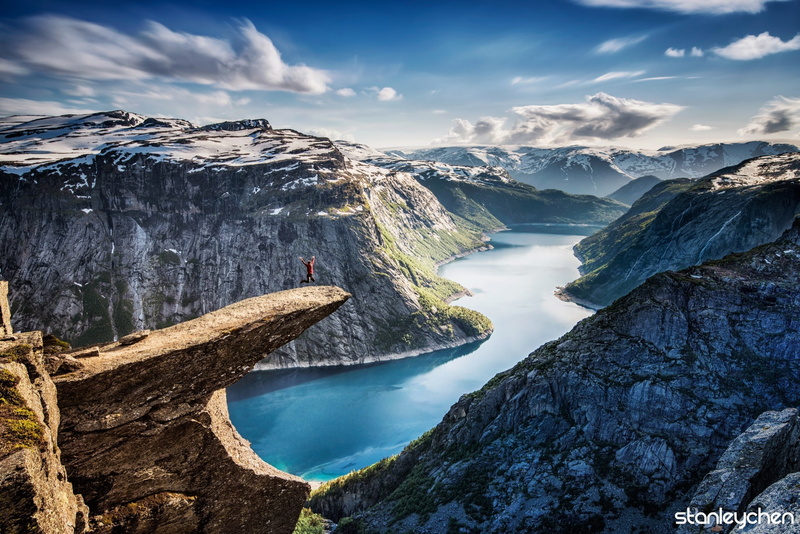 canyon, turquoise colored, no people, day, cold temperature, The Trolls Tongue, snowcapped mountain, nature, Norway, outdoors, formation, cloud - sky, winter