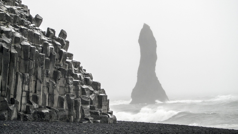 basalt, ancient civilization, vikings, history, breaking, sky, cold, wave, water, ruined, architecture, nature, outdoors, vik, solid, 2K, rock formation