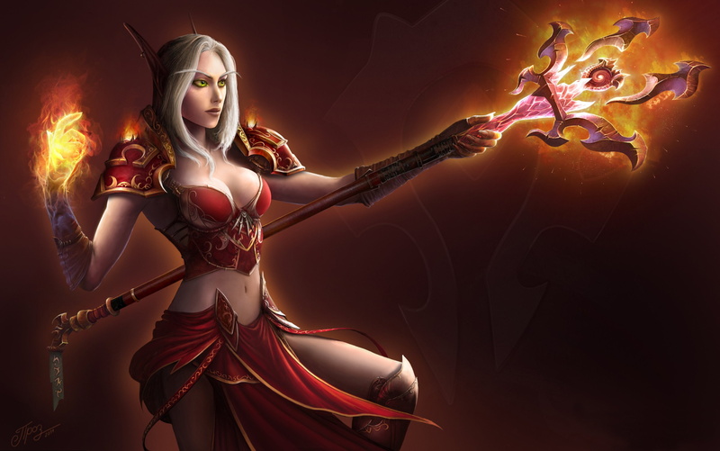 2K, staff, warcraft, wow, blood, magician, elf, fire, world, of, Girls, arts