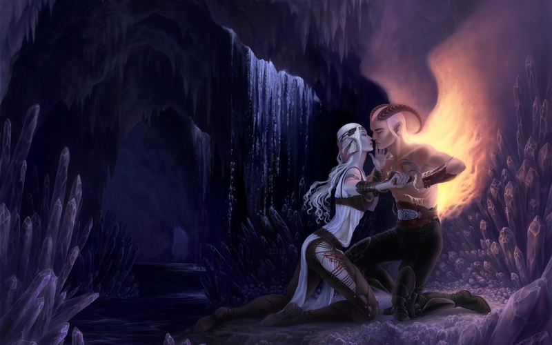 art, love, women, waterfall, good, romance, fantasy, crystal, blood, demon, elf, evil, sad, hell, babes, mountains, emotion, caves, landscapes, cliff, fire