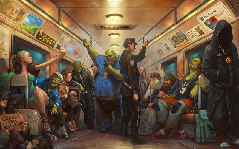 Gollum, Sauron, metro, Fantasy is now, dwarf, Orc, Lord of the Rings, 4K, Tony Sart, Troll, Gandalf, train, the hobbit, elf, art, The Lord of the rings