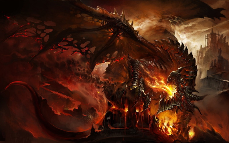 deathwing, Dragons, fire, warcraft, cataclysm, abstract, fantasy, artwork, 1080P, world of warcraft, art
