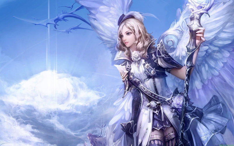 Aion, anime girls, 2K, staff, dragon, anime, wings