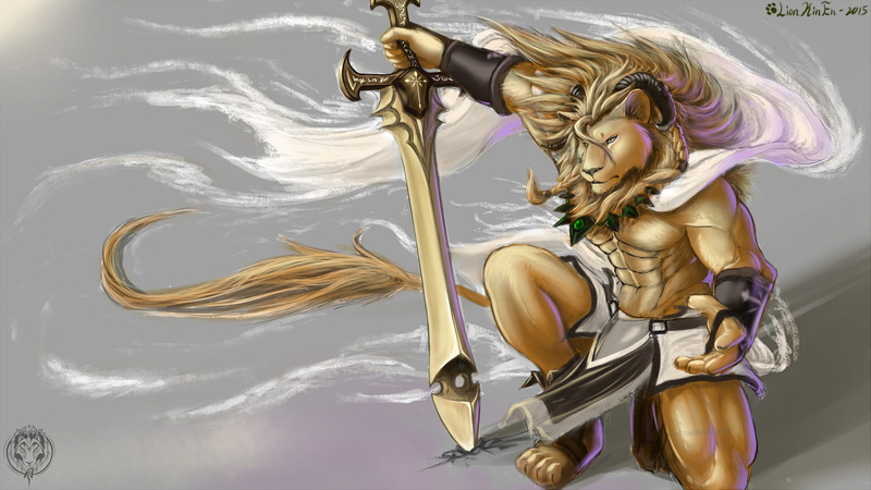 furry, Anthro, 1080P, sword, lion