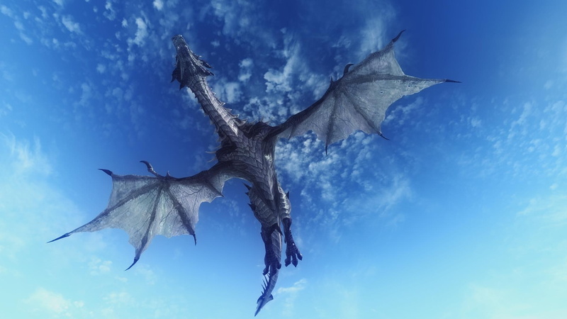The Elder Scrolls V: Skyrim, dragon, digital art, tail, clouds, claws, scales, 1080P, sky, flying, Dragon Wings, fantasy art