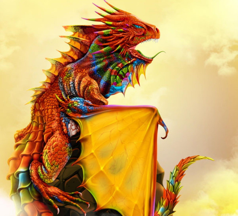 3d and abstract, rainbow, fantasy, 1080P, dragon, wings