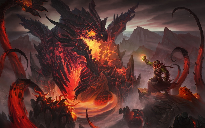 warcraft, dragons, video, fantasy, art, world, orc, world of warcraft, deathwing, games, hd, 1080P, artwork, x
