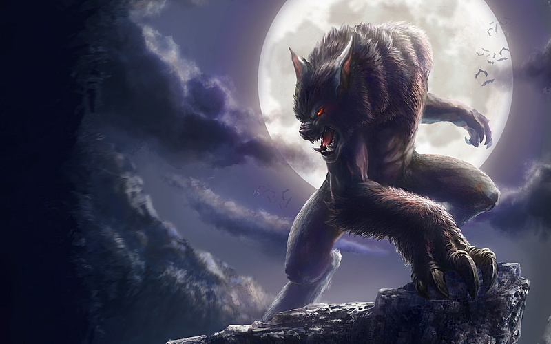 glowing eyes, 1080P, night, Moon, werewolves, creature, claws