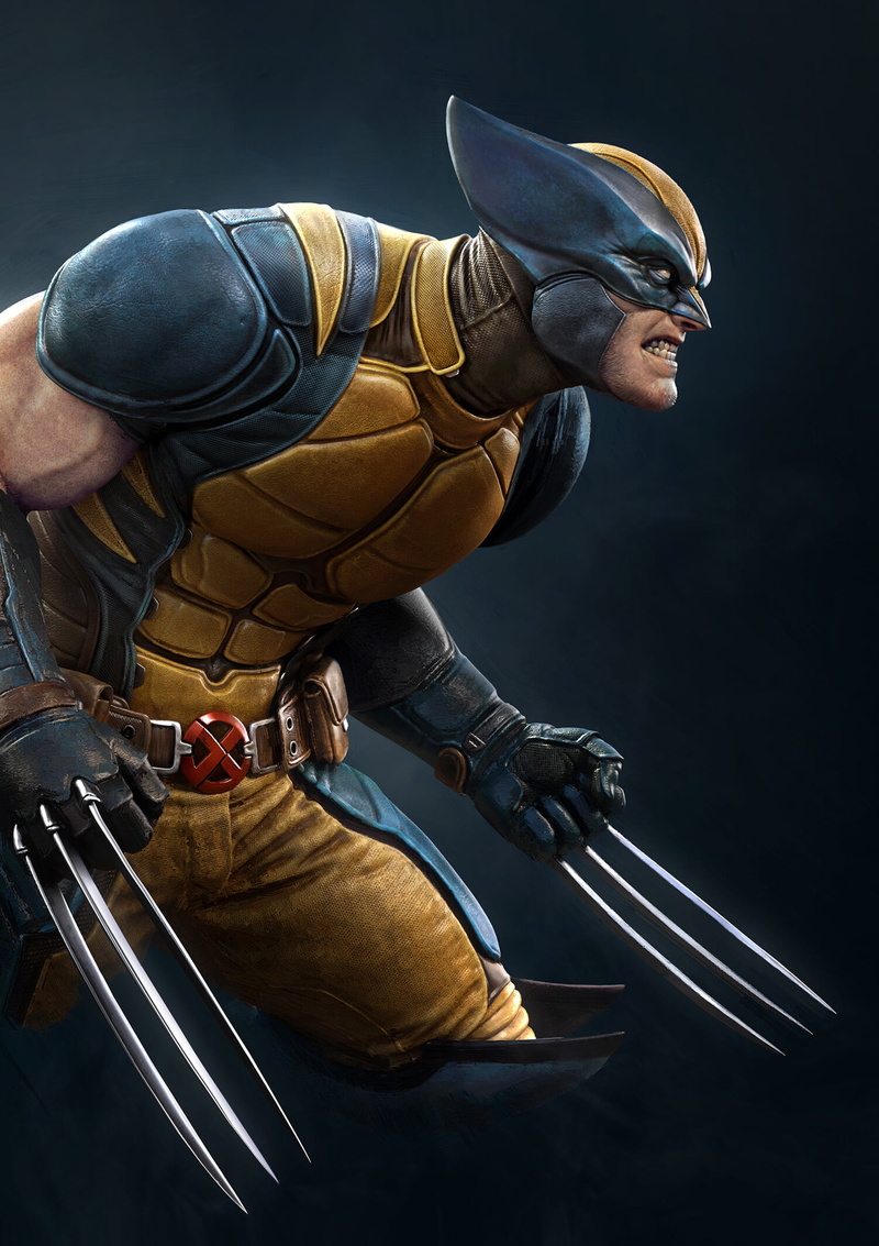 artwork, 1080P, Wolverine, Mutant, X-Men, claws, blue background
