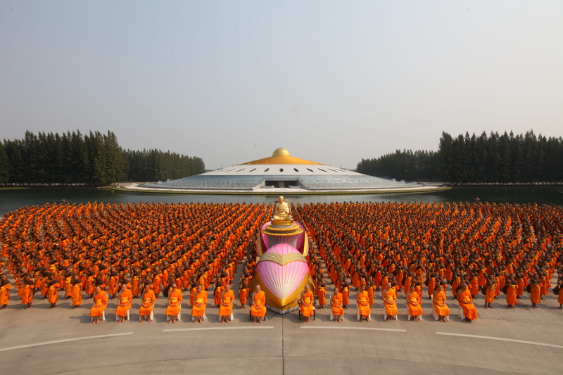 convention, spirituality, thai, day, Orange, praying, rear view, robes, protection, gold, no people, plant, nature, in a row, dhammakaya pagoda, people