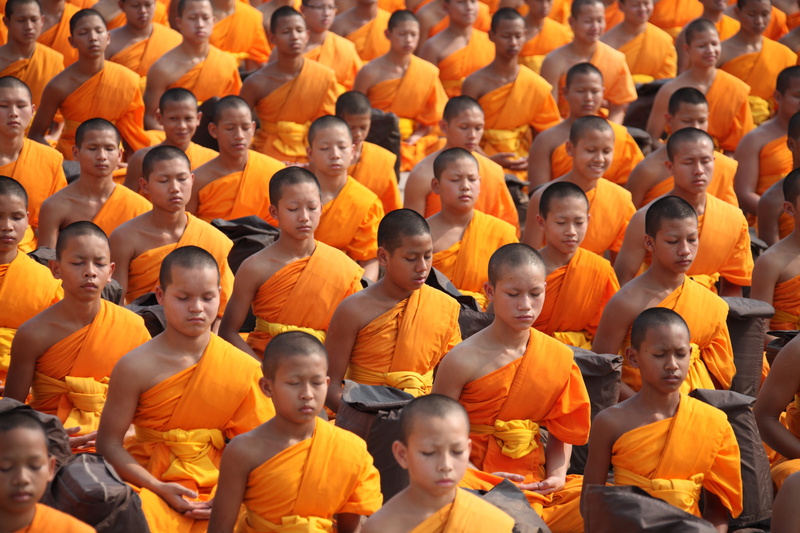 robes, budhas, stadium, gold, festival, 5K, seat, sport, thai, people, sitting, thailand, child, children, temple, meditate, phra dhammakaya, dom, prayer