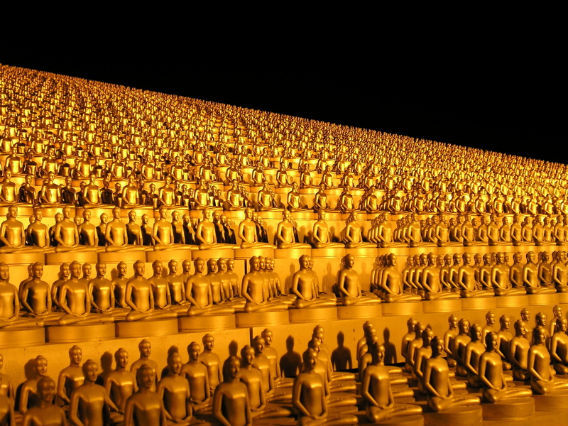 buddhists, travel destinations, male likeness, buddhism, budhas, dhammakaya movement, buddha, real people, gold, monument, statue, wat, architecture, large group of objects