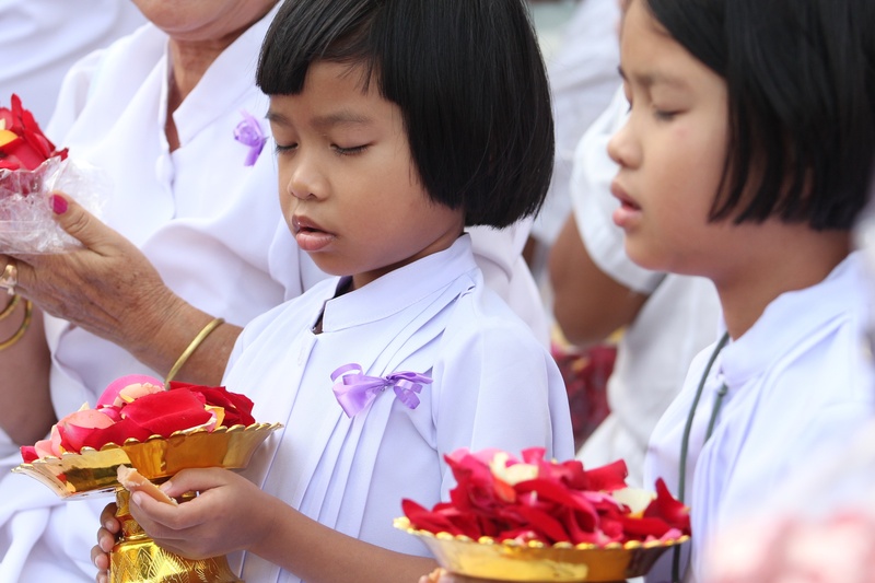 group of people, holding, million, childhood, girls, people, ceremony, asia, buddhism, flowering plant, more than, buddhists, phra dhammakaya, flower, focus on foreground