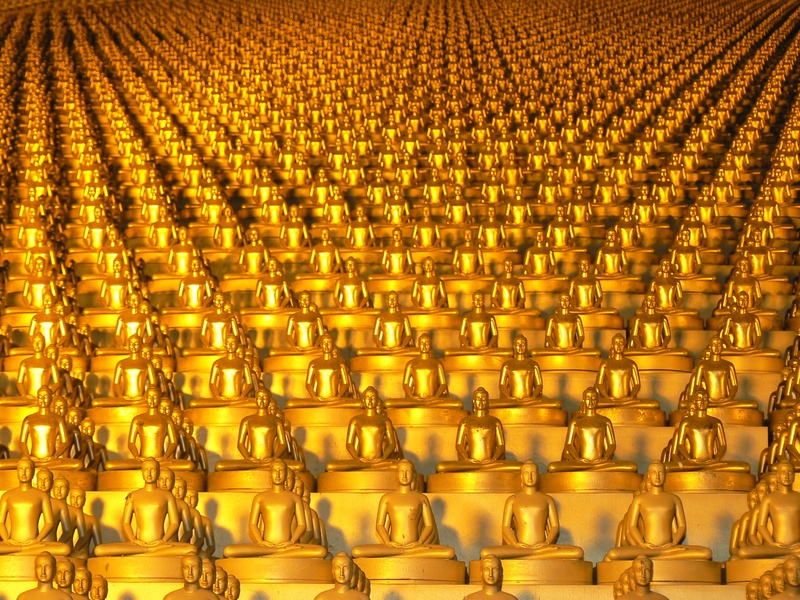 gold, built structure, wat, dhammakaya pagoda, gold colored, side by side, place of worship, repetition, temple, buddhism, ornate, sphere, million, in a row