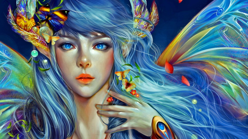 fairy, women, nature, 3d and abstract, butterfly, 1080P, fantasy