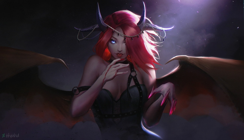fantasy art, artwork, 1080P, redhead, claws, succubus, fantasy girl, demon, wings