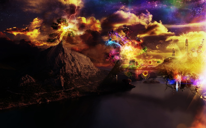 one person, artistic, Bay, manipulation, scenics - nature, digital composite, reflection, clouds, fiction, nebula, fi, lakes, mountains, real people, space
