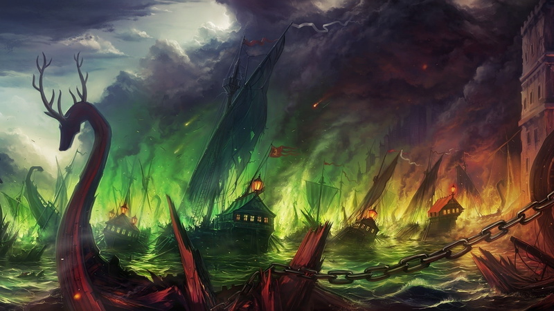 thrones, 1080P, ships, sea, game, fire, dragon, battle, game of thrones, art, ice, water, painting, near, song, digital, a song of ice and fire, silhouette