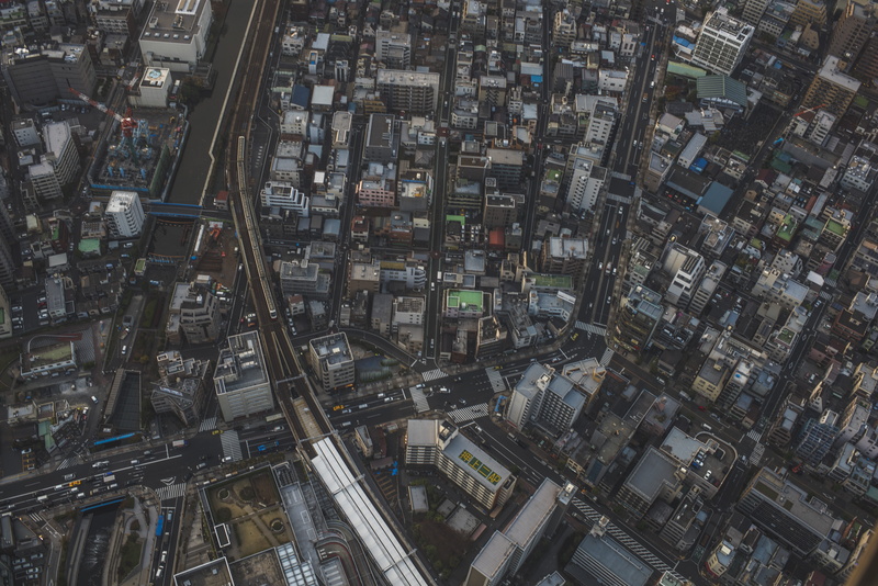 aerial, office building exterior, photography, birds eye view, top, place, window, traffic, car, crowded, building exterior, backgrounds, rise, taxi, modern
