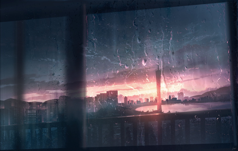 cityscape, anime, Pixiv, 2K, window ledge, sky (dom)