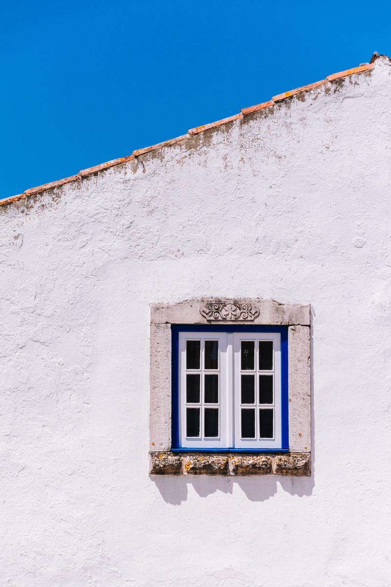 blue paint, old-fashioned, facade surface, portugal, cultures, built Structure, europe, midday, window ledge, blue, wall - Building Feature, 5K, town