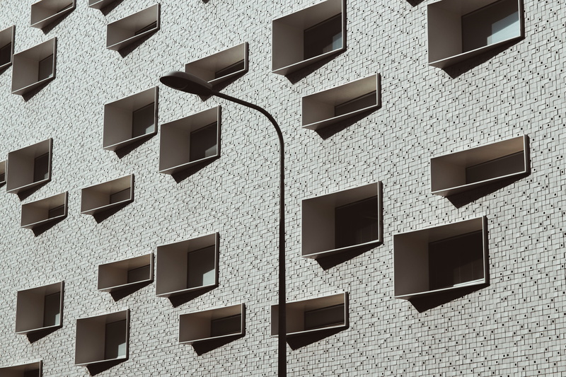 gray, in a row, full frame, closed, low angle view, post, window ledge, apartment, minimnal, window, windows, near, building, backgrounds, built structure