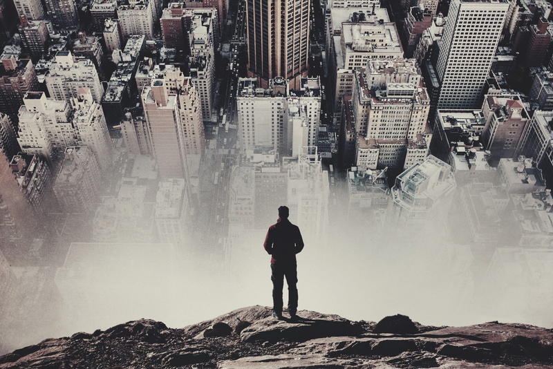 overlook, cityscape, new York State, skyscraper, looking at view, dexpotags separated by comma, manhattan - New York City, urban Scene, man, digital composite