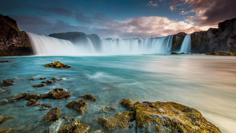 stones, waterfall, 4K, iceland, godofoss, river