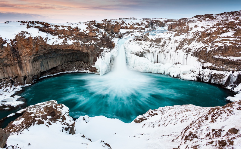 environment, River, Snow, cold temperature, bluewater, waterfalls, rock, sky, Basalt, mountain, Nature, tranquil scene, Contrast, beauty in nature, Beautiful